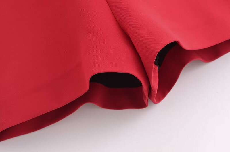 Retro casual chic women's red solid color O-neck bow backless straight fashion 2024 summer one-piece shorts skirt