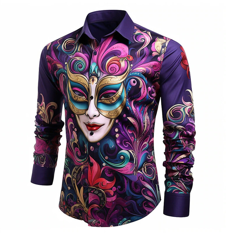 3D face helmet image printing hot selling long sleeved shirt party men's shirt casual fashion men's S-6XL