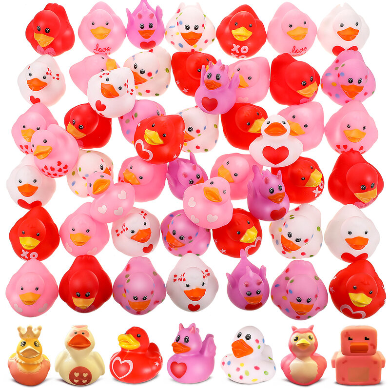100 buah 2 inci bebek karet Valentine hati bebek karet kecil bebek karet untuk kolam renang mainan dekorasi kelas hadiah pertukaran