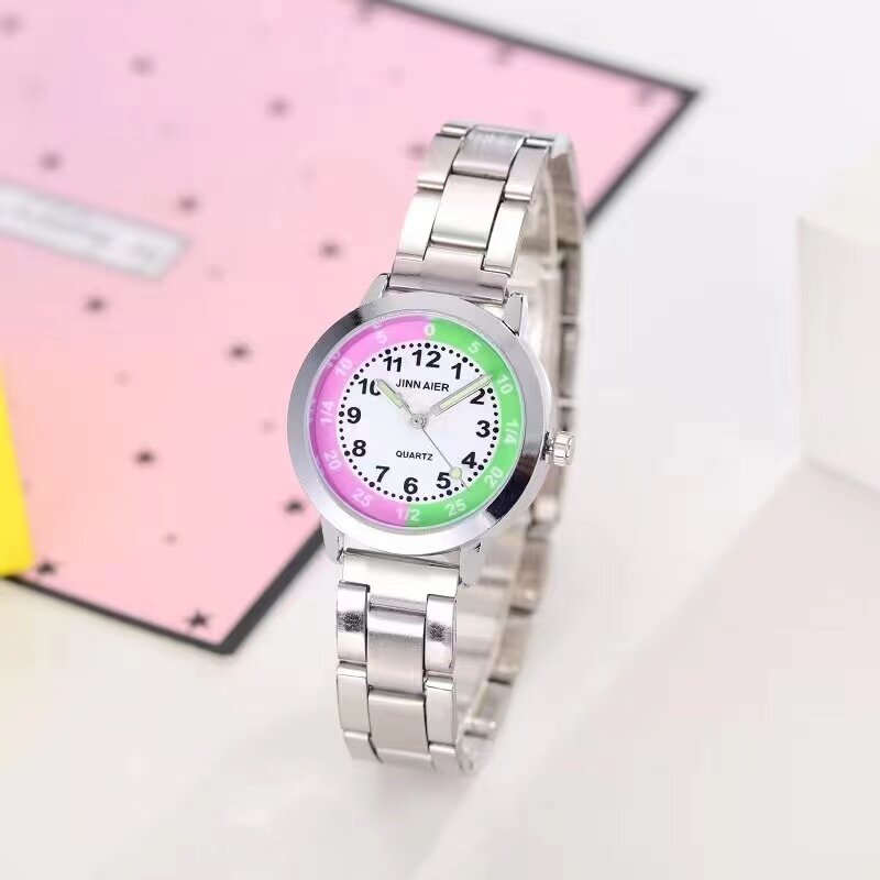 Cute quartz watch boys and girls boy alloy steel strap student battery watch colored sphere numbers birthday gift