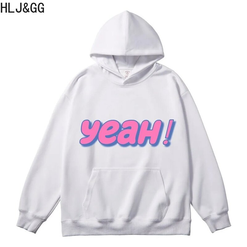 HLJ&GG Autumn Winter Casual Letter Printing Loose Sweatshirts Women Round Neck Long Sleeve Pocket Tops Female Neutral Clothing