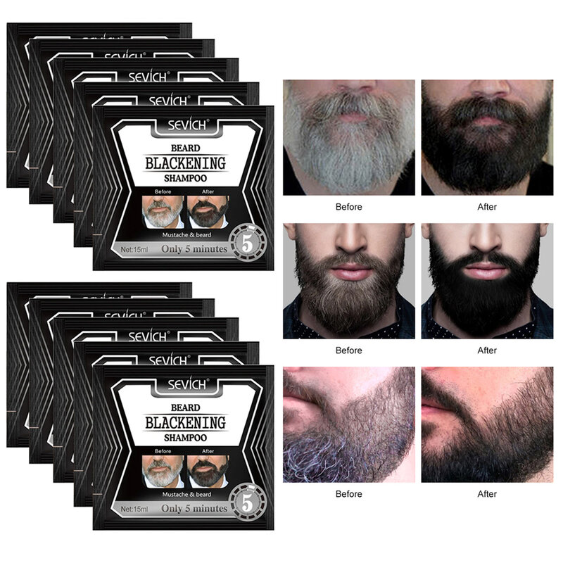 5 stücke Instant Haar Farbstoff Schwarz Bart Shampoo für Männer Natürliche Bart Färbung Temporäre Schwärzung Schnurrbart Shampoo Waschen bequem