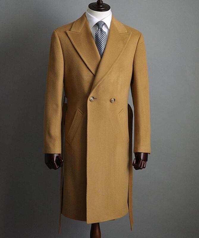 Men Overcoat Light Tan Men Suit Coat Winter Blend Double Breasted One Button Woolen Blend Wedding Business Daily Tailored