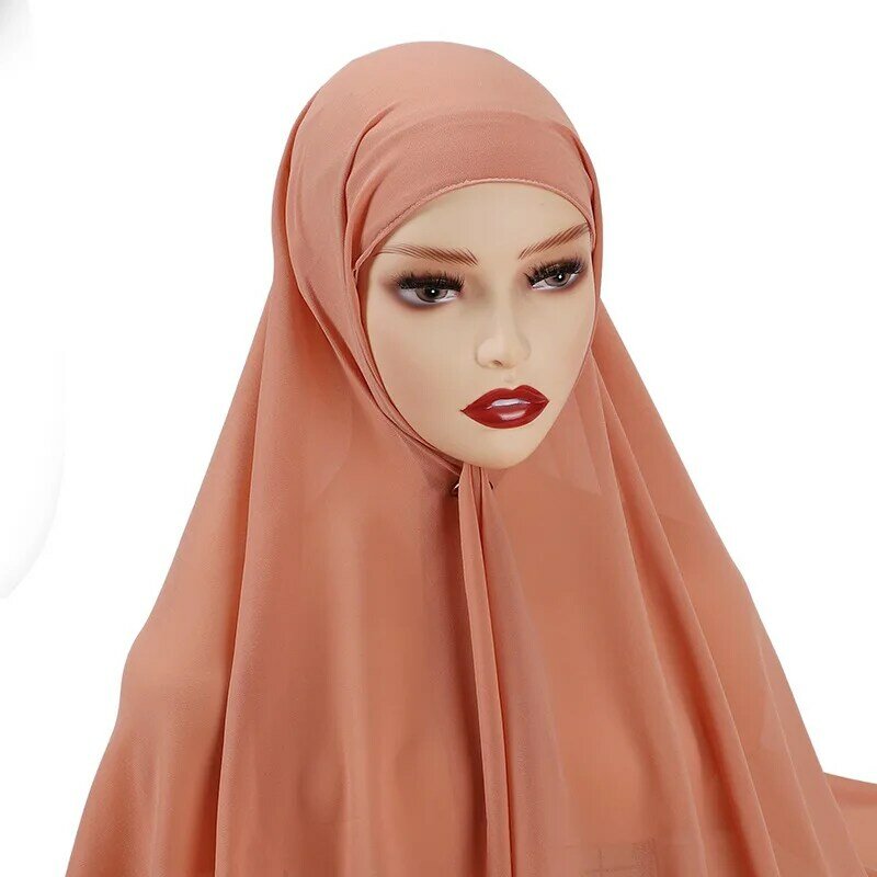 Muslim Women Chiffon Hijab with Cap Bonnet  Shawl Head Scarf Under Scarf Caps Cover Headwrap  Islam  Hijabs Bonnet Turban
