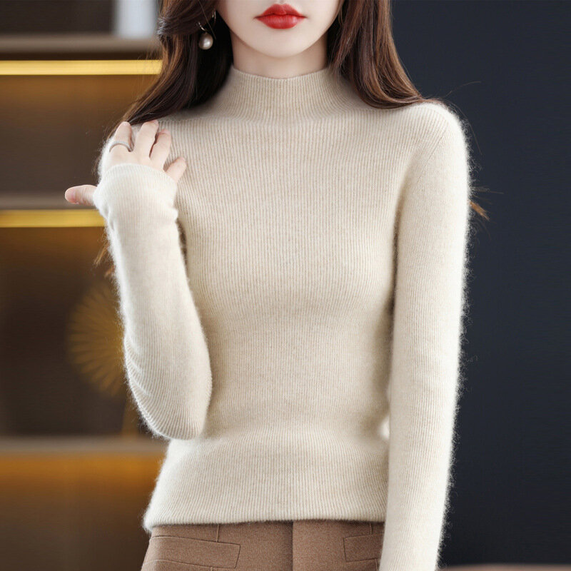 Moda Soft top autunno solido Pullover lavorato a maglia inverno nuovo dolcevita manica lunga abbigliamento donna maglione Casual maglione caldo 28500
