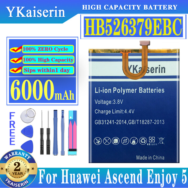 Аккумулятор ykaisсеребрин для Huawei HB526379EBC, 6000 мАч, для HUAWEI Y6 Pro Enjoy 5 Enjoy5 Honor 4C Pro