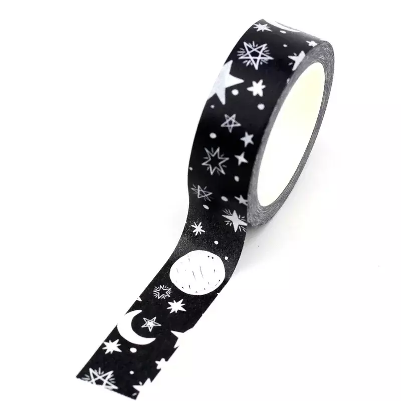 Juego de cintas Washi japonesas decorativas en blanco y negro, cinta adhesiva de Luna para diario DIY, papelería linda, 10M, nuevo, 1 unidad