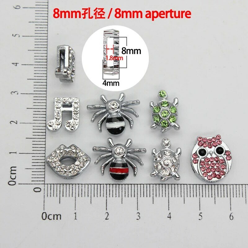 8mm Rhinestone Slide Charms Bracelet Making  Sea Turtle Owl Music Note Fit Pet Wristbands Keychain DIY Accessory Gift