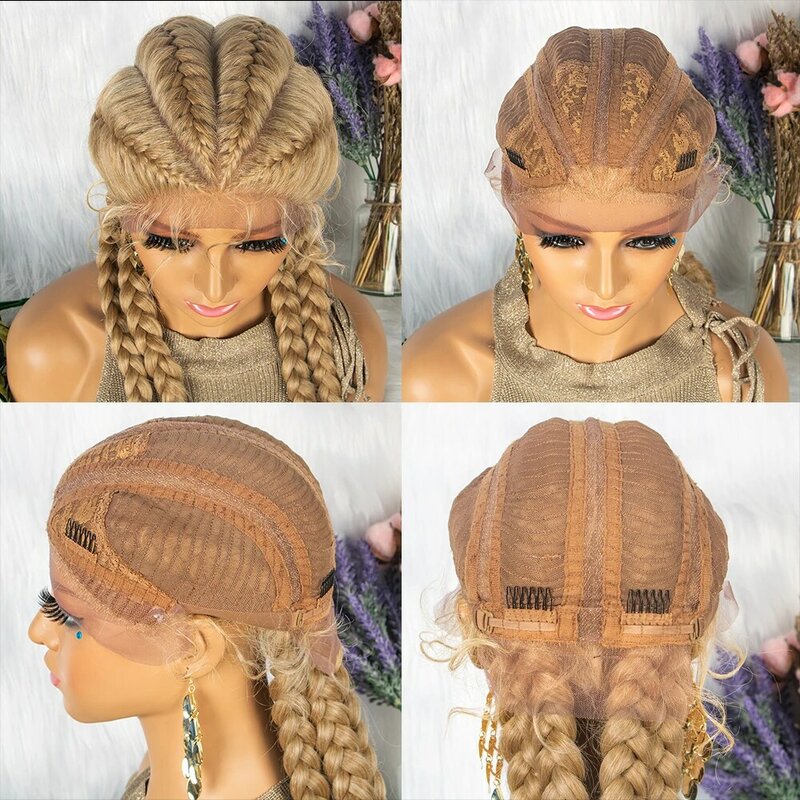 26 Inch Synthetic Braid Wigs For Black Women 27-613 Blonde Colored Lace Front Braided Wig Twist Lace Front Wig on Sale Clearance