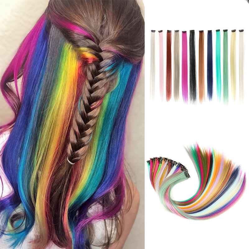 Long Straight Hair Pieces Colorful Party Highlight Hair Extensions Invisible Seamless Hair Extensions Synthetic Fiber One Piece