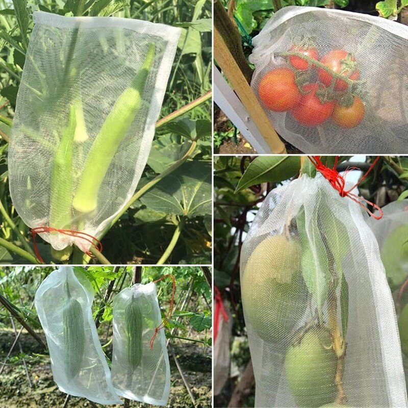 Bolsa de red para proteger frutas, malla para plantas, flores, verduras, antiinsectos, moscas, aves, monos, ardilla, reutilizable, suministro de jardín