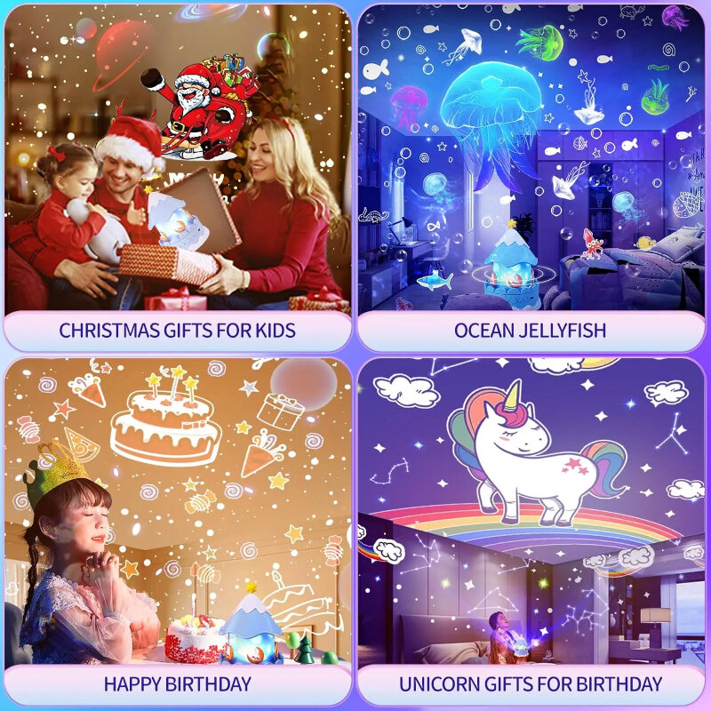 Proyector de carrusel USB, luz de ambiente de música de cielo estrellado, luz nocturna romántica creativa, regalo de cumpleaños y Navidad para niños