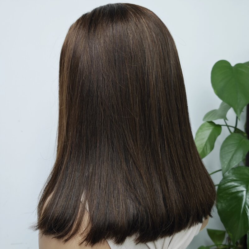200% Dichtheid Chocolade Bruin Kort Steil Menselijk Haar Bob Pruik Maagdelijk Haar Transparant Kant Sluiting Pruiken Brazilian Remy Hair Pruik