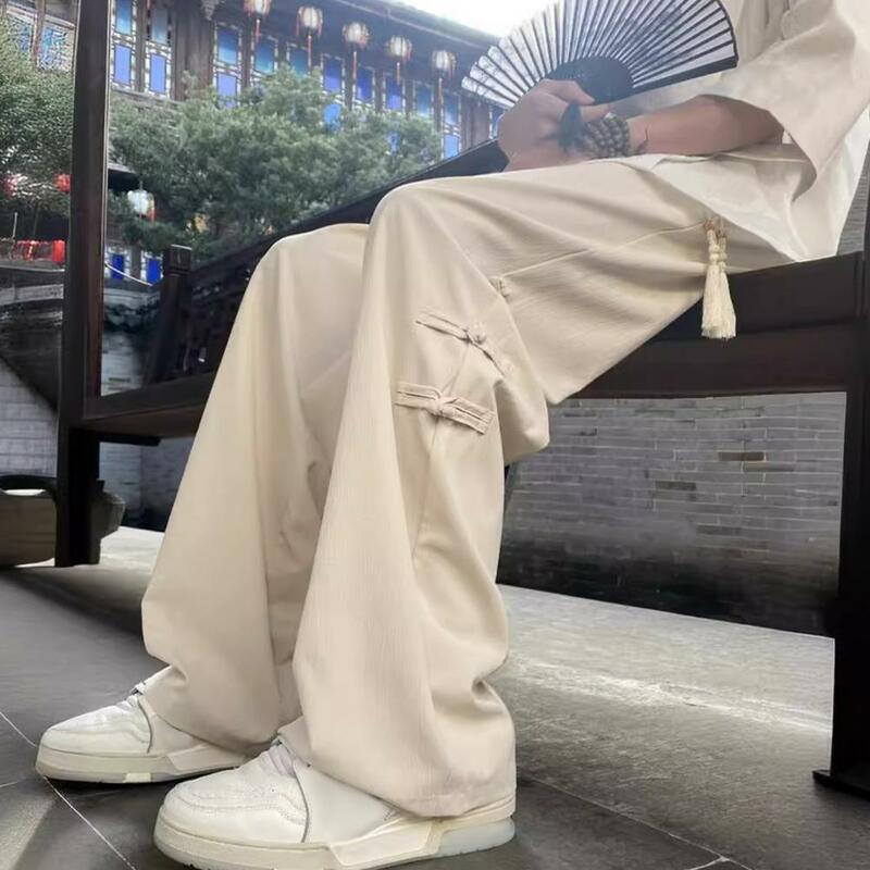 Riemen hose im chinesischen Stil Herren-Quastenknoten-Kordel zughose im chinesischen Stil mit elastischer Taille mit weitem Bein und Retro-Inspiration
