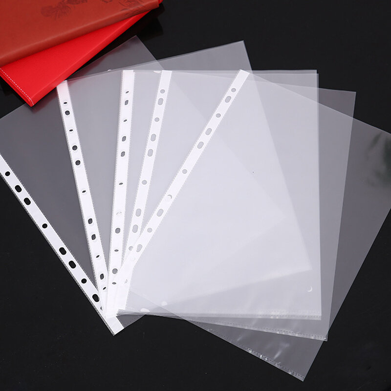 100 pz 11 fori cartelle di File perforate in plastica trasparente per documenti A4 maniche fogli documenti borsa protettiva forniture per ufficio