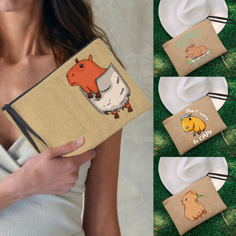 Capybara-estuche de cosméticos con patrón para mujer, bolsas de maquillaje, bolsa de lápiz labial informal, bolsas de aseo pequeñas con cremallera, organizador de cosméticos, bolsa de maquillaje