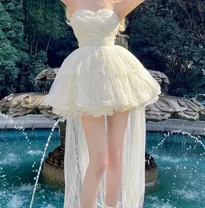 Gaun putri Tinggi yang manis gaun Lolita harian manis lucu gaun Mini Slim-the-Shoulder seksi untuk gaun ulang tahun wanita