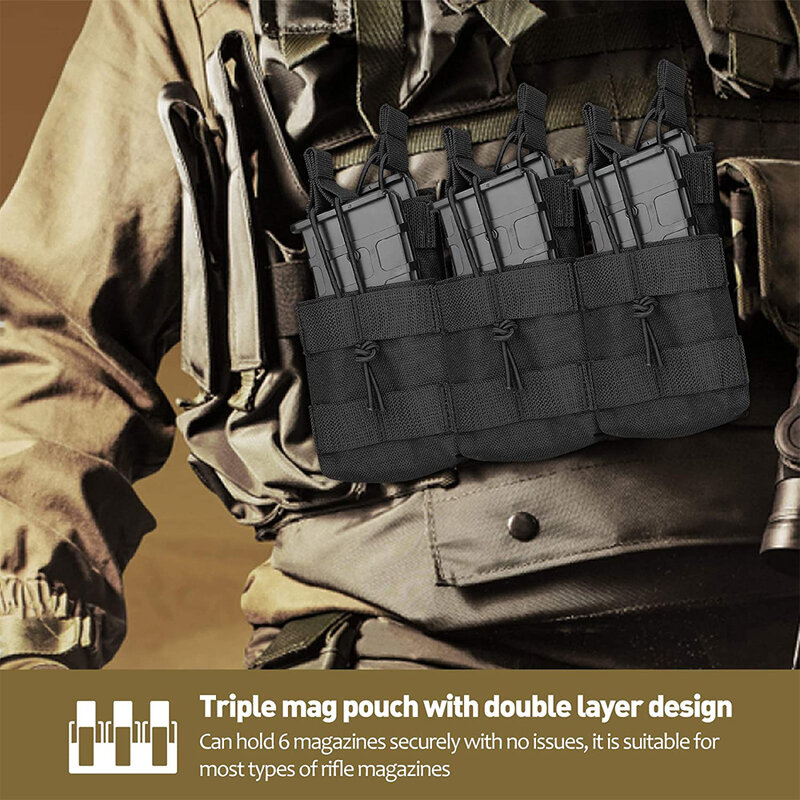 Tactical Molle Pouch Triple Magazine Pouch Double-Layer Mag Pouches Universal Cartridge Holder for M4 M14 M16 AK AR
