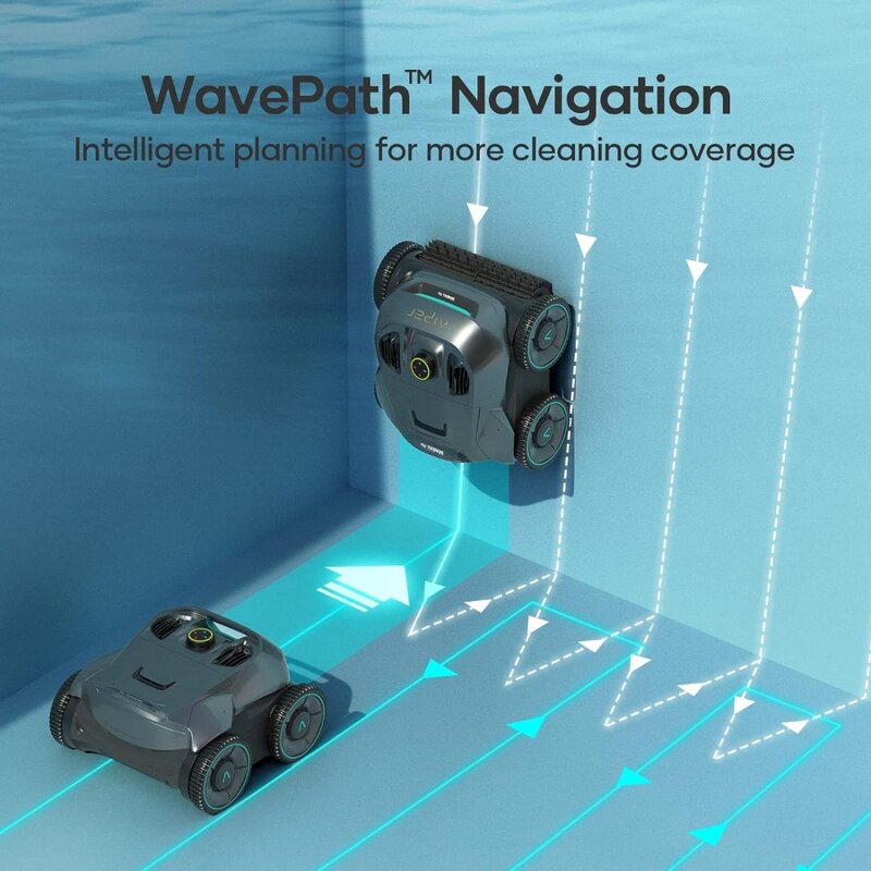 Cordless Robotic Pool Cleaner Wall Climbing Pool Vacuum Lasts 140 Mins Quad-Motor System Smart Navigation