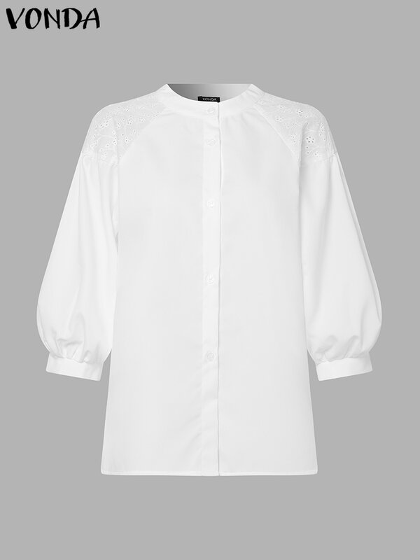 VONDA 여성용 반팔 블라우스, 용수철 캐주얼 단색 셔츠, 우아한 오피스 레이디 블라우스, 여름 패션 탑, 2024