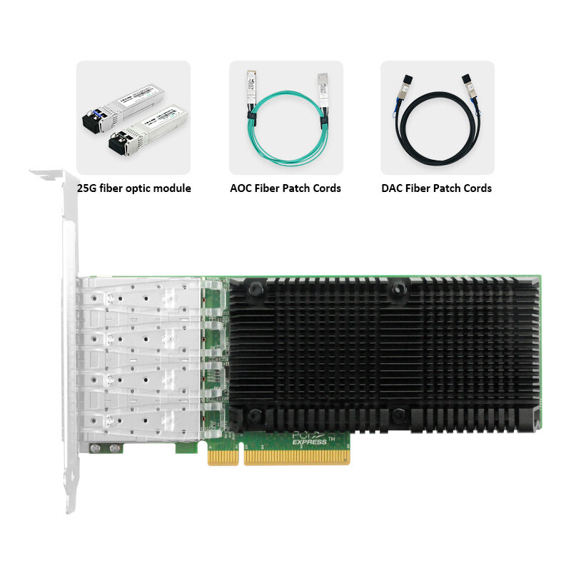 LR-LINK 1027PF 25Gb PCI-E Network Card NIC Based on Intel E810 Chip, Quad SFP28 Port 25G PCI Express x8 Ethernet Adapter