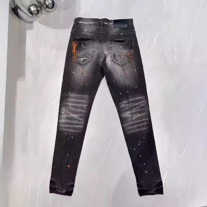 Jeans di marca viola di alta qualità moda riparazione moda High street di alta qualità, bassa elevazione e pantaloni jeans attillati