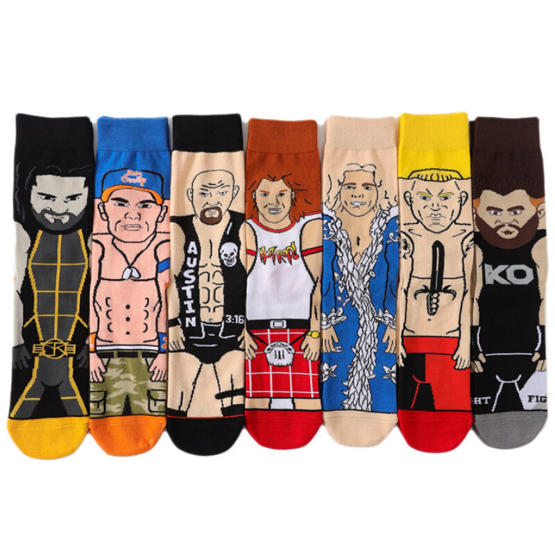 Gekämmte Baumwolle Herren socken Wrestling-Serie Cartoon Harajuku Kawaii Mode bunte lässige große Frauen Socken