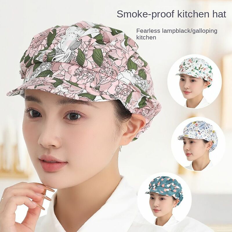 Cappelli da cucina in cotone fiori igienici stampati con berretto da cuoco a tesa antipolvere servizio alimentare fascia da lavoro uniforme da lavoro