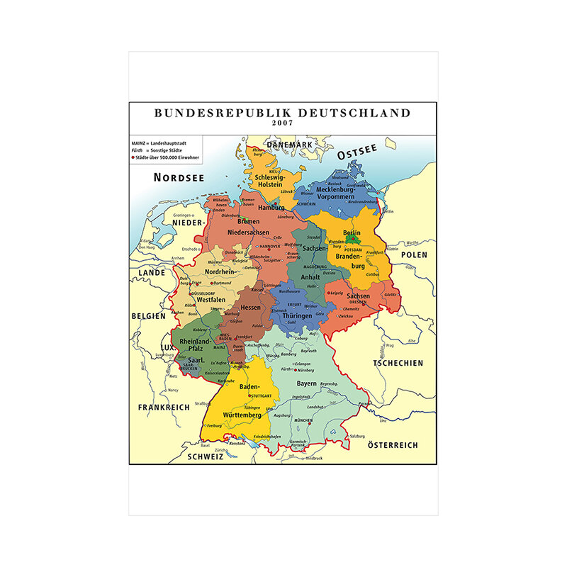 Mapa de Alemania de 42x59cm, arte de pared, lienzo no tejido, pintura, póster decorativo, imagen sin marco, decoración del hogar