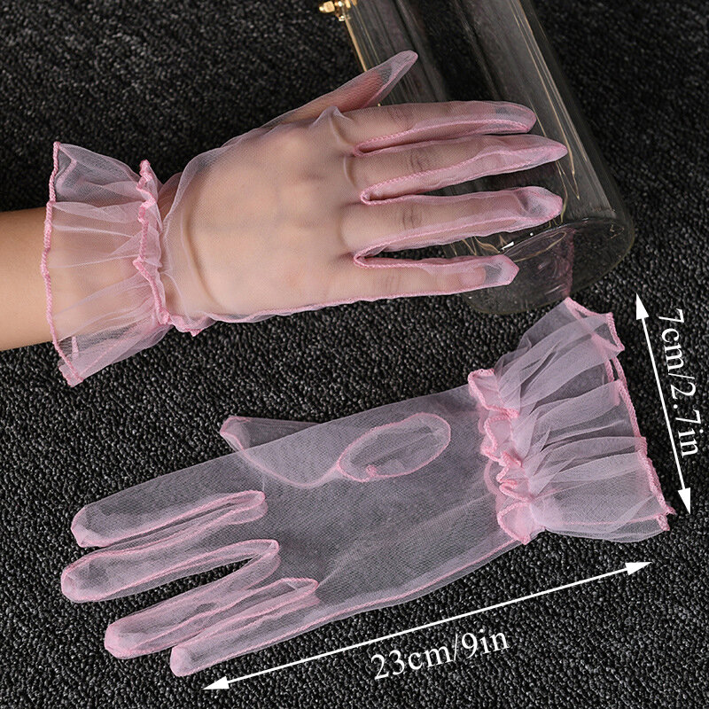 Женские короткие тюлевые перчатки, сексуальные кружевные варежки, тюлевые перчатки с закрытыми пальцами, женские перчатки для вождения, прозрачные варежки, свадебные перчатки