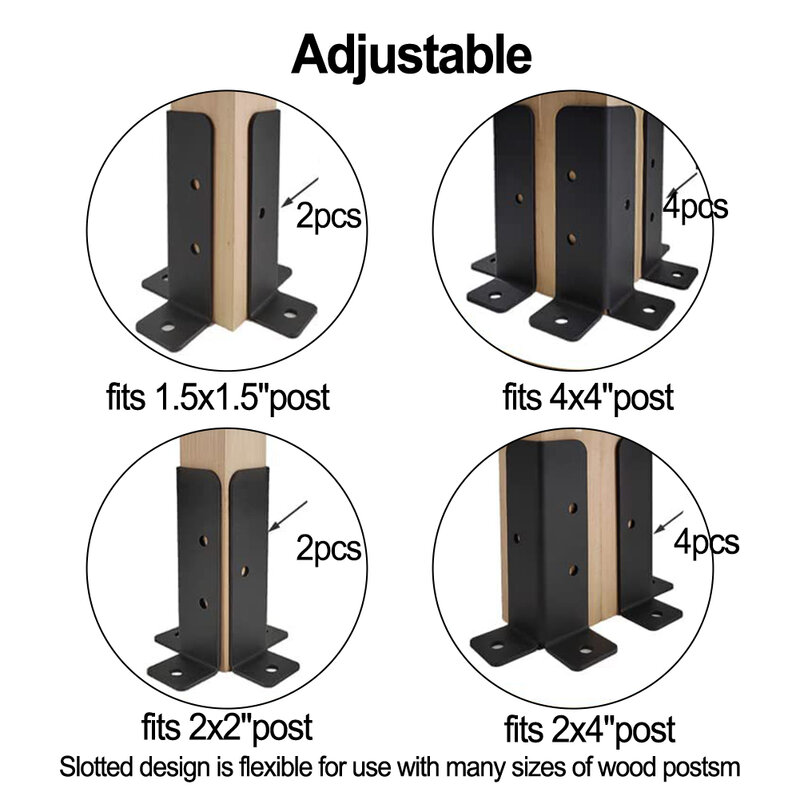 Ajustável Deck Post Anchor Base Suportes, duráveis e aplicações resistentes à ferrugem, Pcs