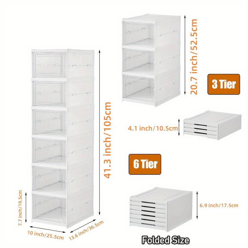 1pc 3/6-Layer Transparent Shoe Box - Stackable, Foldable, Dustproof High-Top Shoe Cabinet With Multiple Storage Options