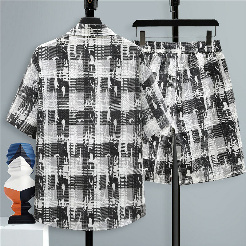 Summer 2 Pieces Set Tracksuit Men's Shirt Shorts Harajuku Streetwear Oversized Men Sets Short Outfits Suits