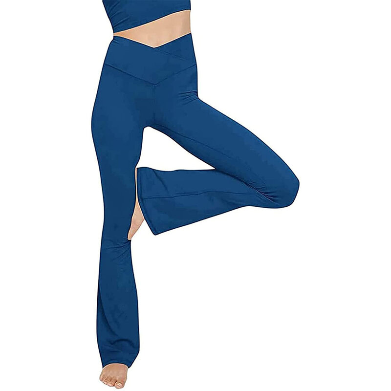 Pantaloni da Yoga Bootcut con Design a fessura incrociata Leggings svasati a vita alta con tasche ideali per lo sport e il tempo libero S XXL