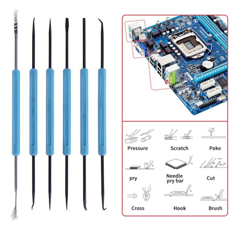 Kit de ayuda de soldadura de 6 piezas, placa de circuito electrónico, herramienta de soldadura auxiliar, Kit de herramientas de combinación de soldadura de placa de circuito