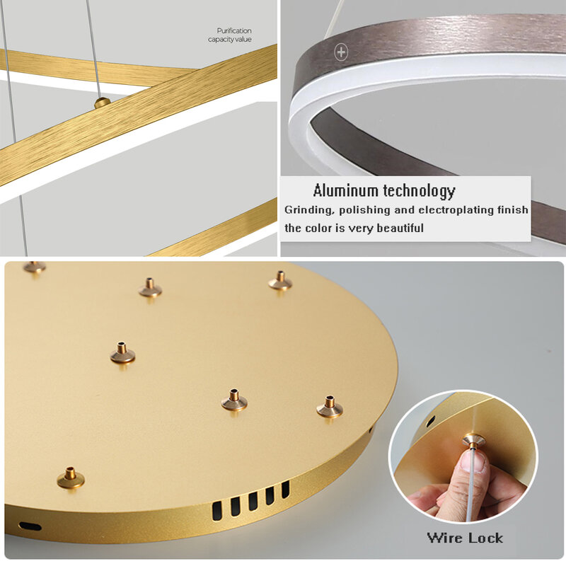 Modern Led Pendant Light Hanging Lamp Gold Black White Coffee Rings Nordic Chandeliers for Art Creative Design Luxury Home Decor