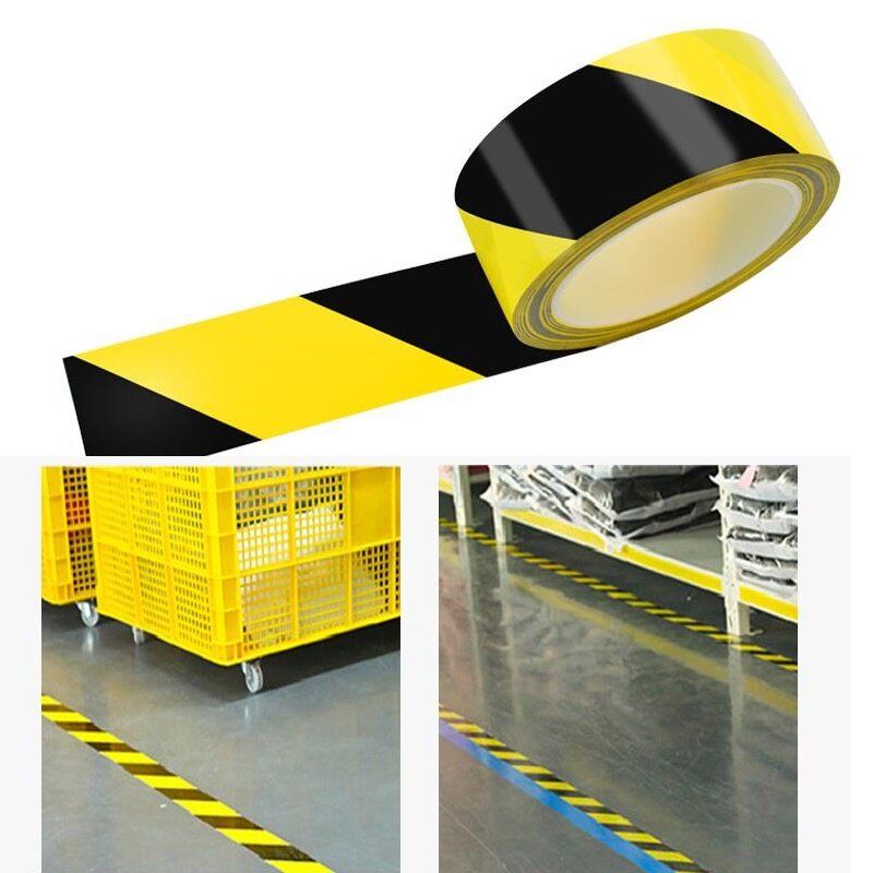 Cinta autoadhesiva de advertencia de seguridad para pasillo, puerta, fábrica, taller, piso, amarillo y negro, 5cm