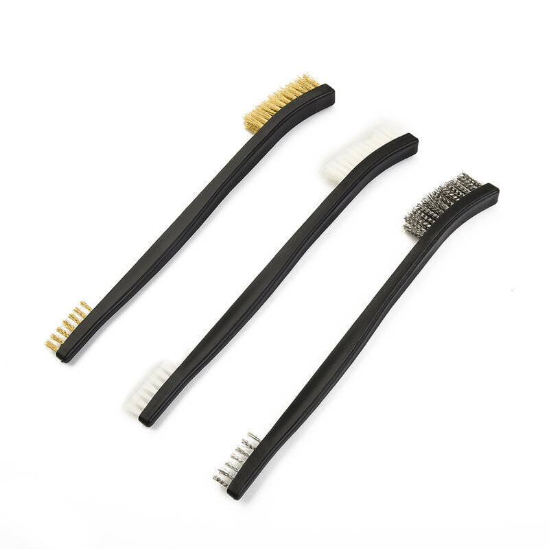Set di spazzole metalliche a doppia testa da 5 pezzi acciaio ottone Nylon pulizia lucidatura metallo rimozione ruggine spazzolino industriale