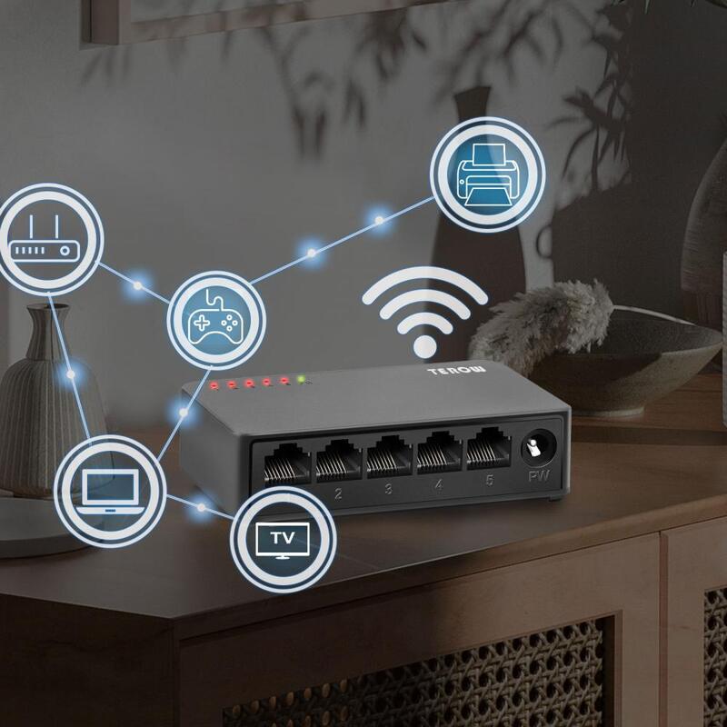 TEROW saklar Gigabit 5 Port 100Mbps atau 1000Mbps jaringan 802.3AT/AF Ethernet RJ45 untuk IP kamera/AP nirkabel/pengawasan keamanan