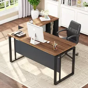 Tribesigns-Bureau d'ordinateur en forme de L avec étagères, ensemble de classeur, meubles de table de bureau, 55 ", 39"