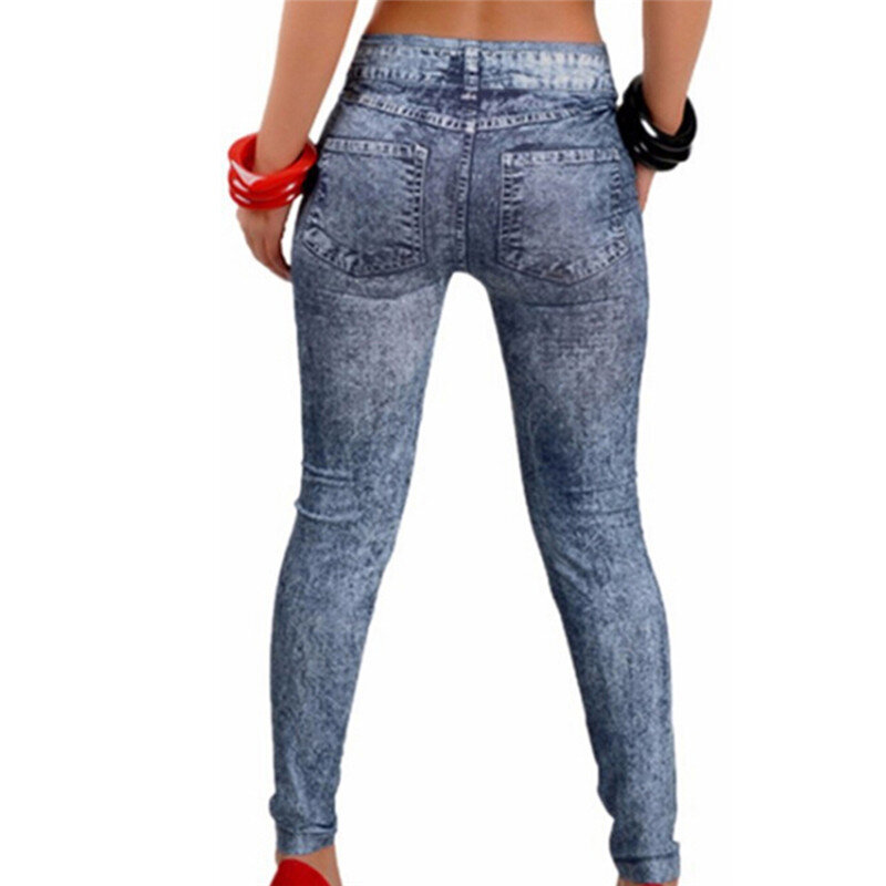Neue Frauen Leggings Jeans Jeans Hose mit Tasche schlanke Leggings Frauen Fitness blau schwarz Leggins