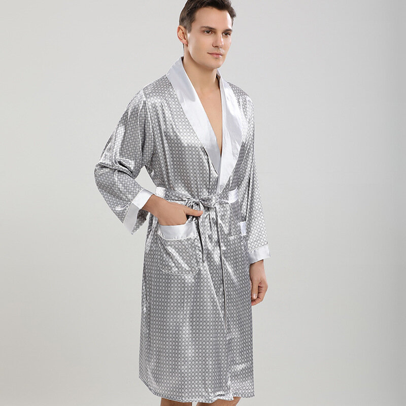 Men's Sexy Lapel Sleepwear Loose Casual Floral Bathrobe Gown Plus Size 3XL Kimono Intimate Lingerie Robe Shorts Two-Piece Set
