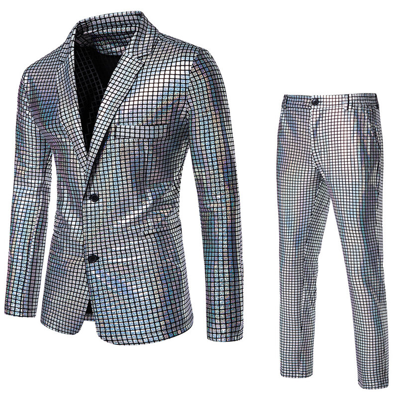 Tuta da stampa a caldo con paillettes da uomo nuova alla moda tuta da discoteca Cosplay Party Stage Nightclub Shiny and Cool Performance Suit Set SizeS-3XL