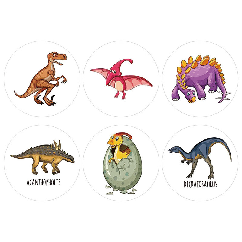1.5 Polegada dinossauro redondo animal adesivos para crianças sala de aula adesivos 500 pçs rolo bonito motivando adesivos professor escolar recompensa