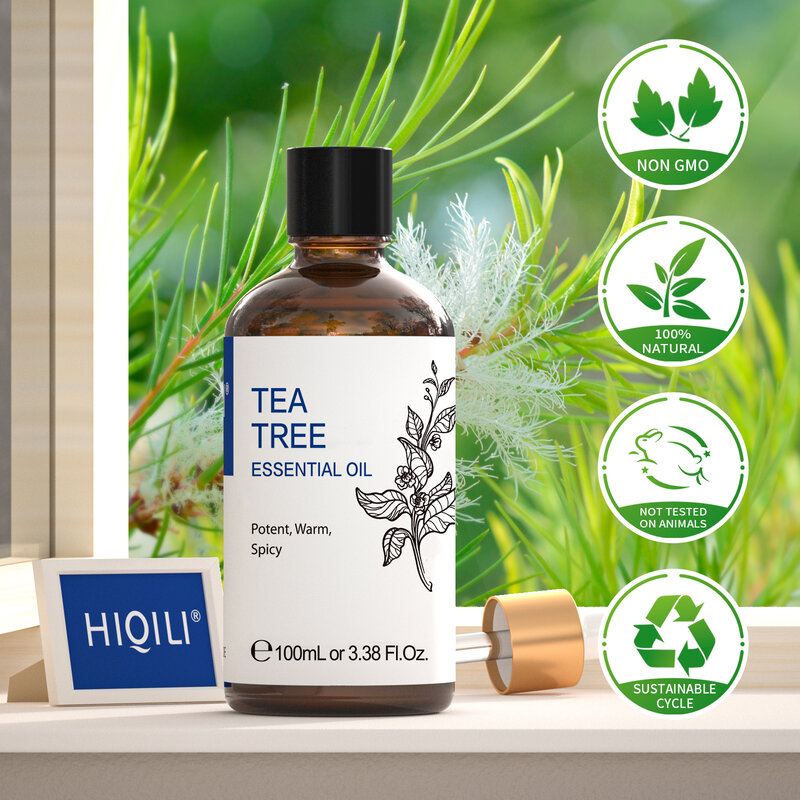 Hiqili 100Ml Tea Tree Etherische Oliën Voor Diffuser Luchtbevochtiger Aromatherapie Massage Aromatische Olie Voor Kaarsen Maken Zeep Haarverzorging