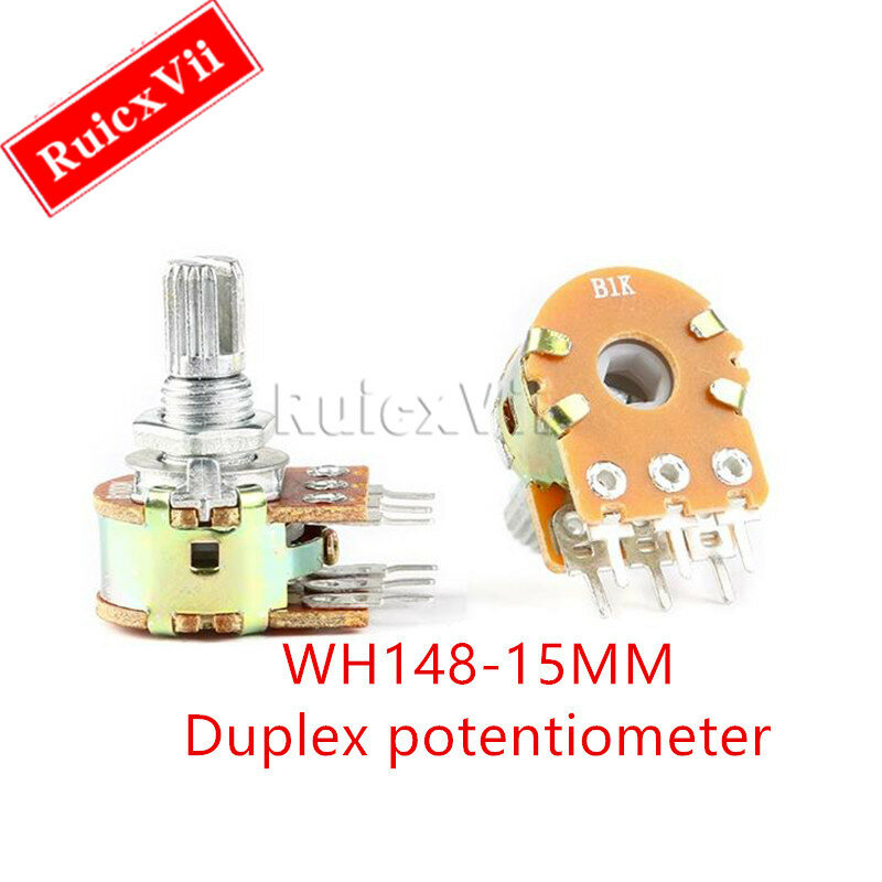 2PCS WH148 6PIN single/double potentiometer B1K/2k/5k/10k/50k/100k/250K/500K/1M handle length 15MM/20MM