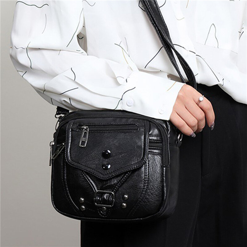 2024 Retro Women's Bag New Fashion Women's Messenger Bag Fashion Soft Leather Shoulder Bag Washed Leather Small Square Bag