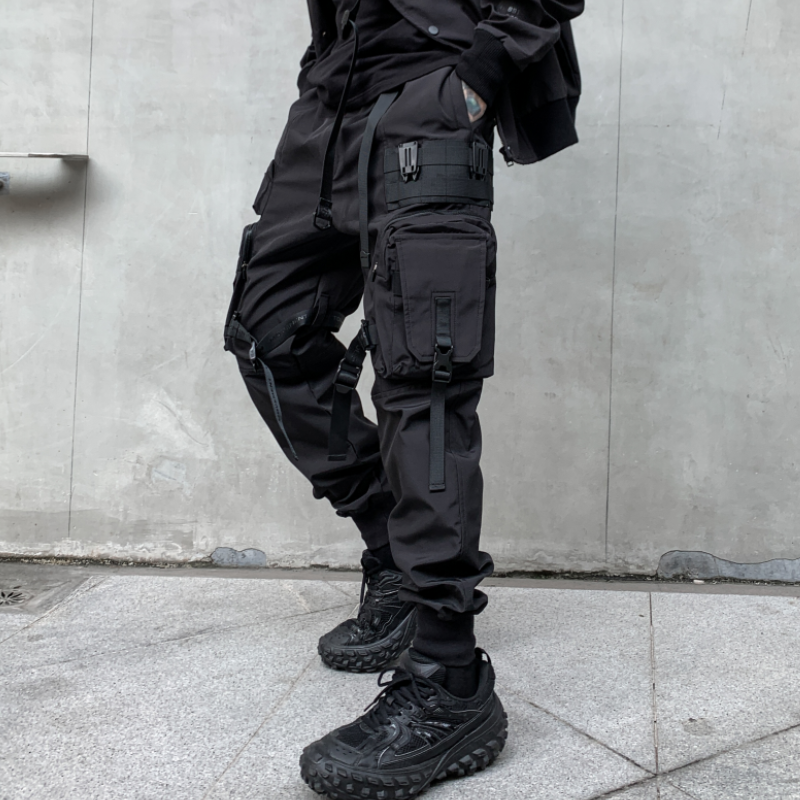 Брюки-карго мужские с несколькими карманами, спортивные штаны в стиле Харадзюку и панк, Джоггеры в стиле хип-хоп, брюки с лентой, Повседневная Уличная одежда