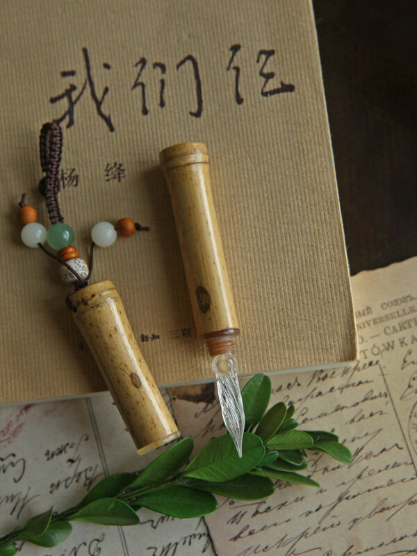 Mini stylo d'écriture portable en verre de bambou tacheté, fait à la main