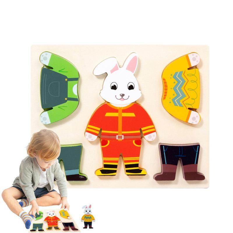 Dress Up Puzzle Holz Tier wechselnde Kleidung Puzzles Stiel Montessori Sortieren und Matching Spiel frühen Lernspiel zeug